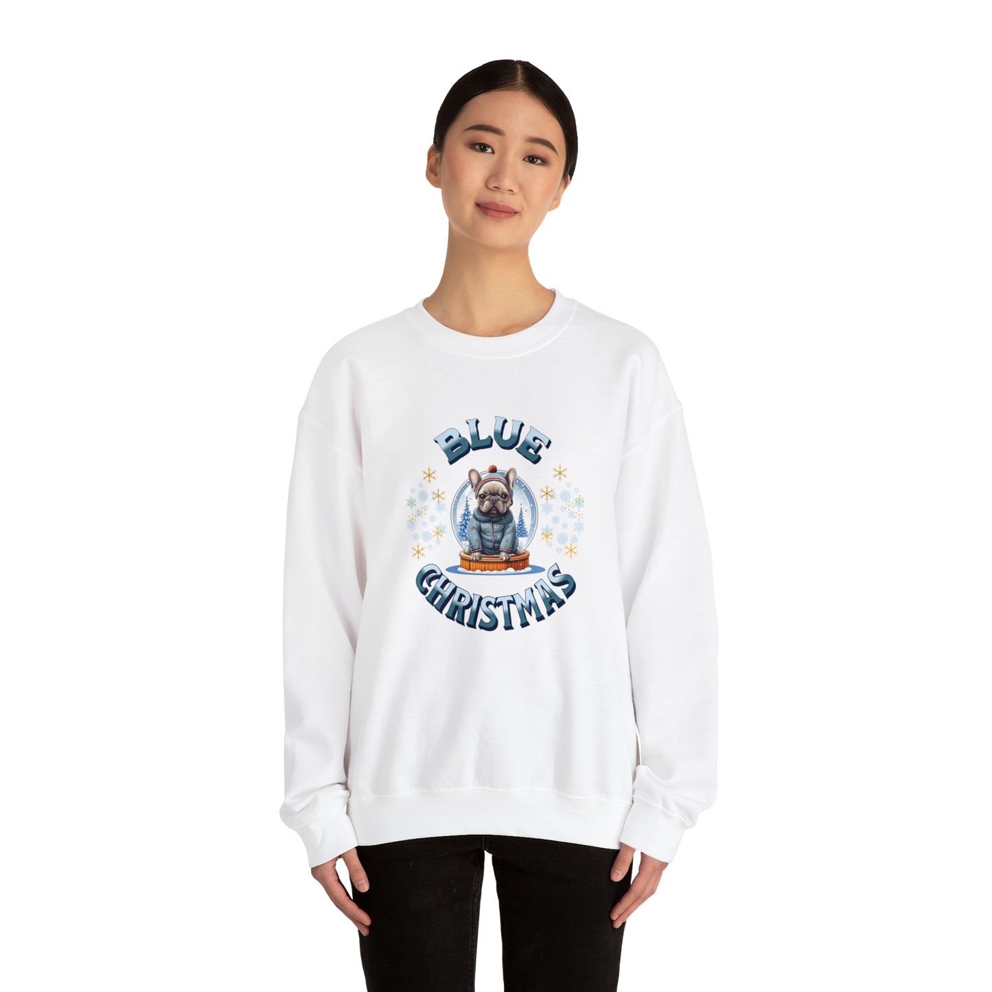 Blue French Bulldog Christmas Unisex Crewneck Sweatshirt - French Boston