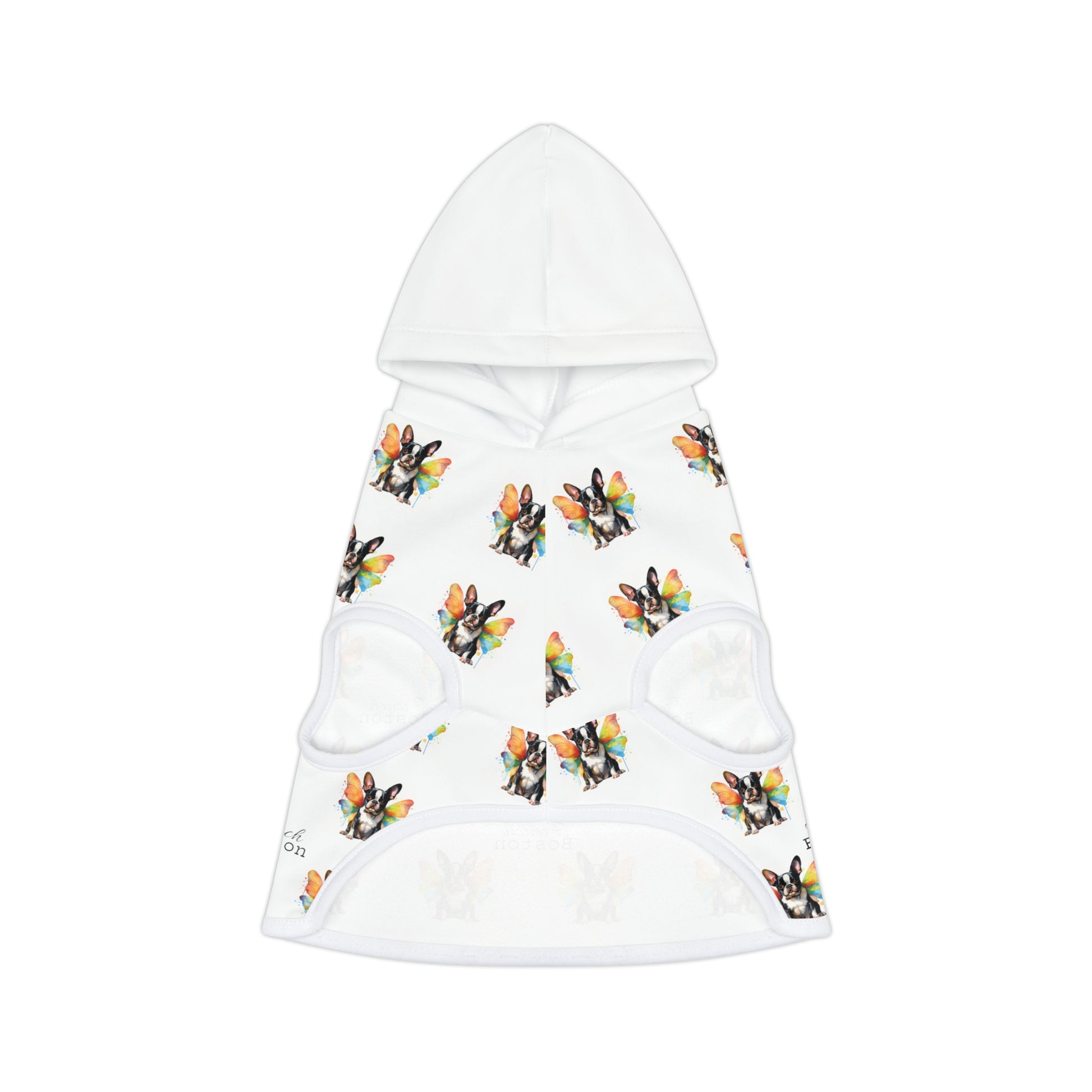 Butterfly French Boston Pattern Pet Hoodie White - French Boston Unique Design - French Boston