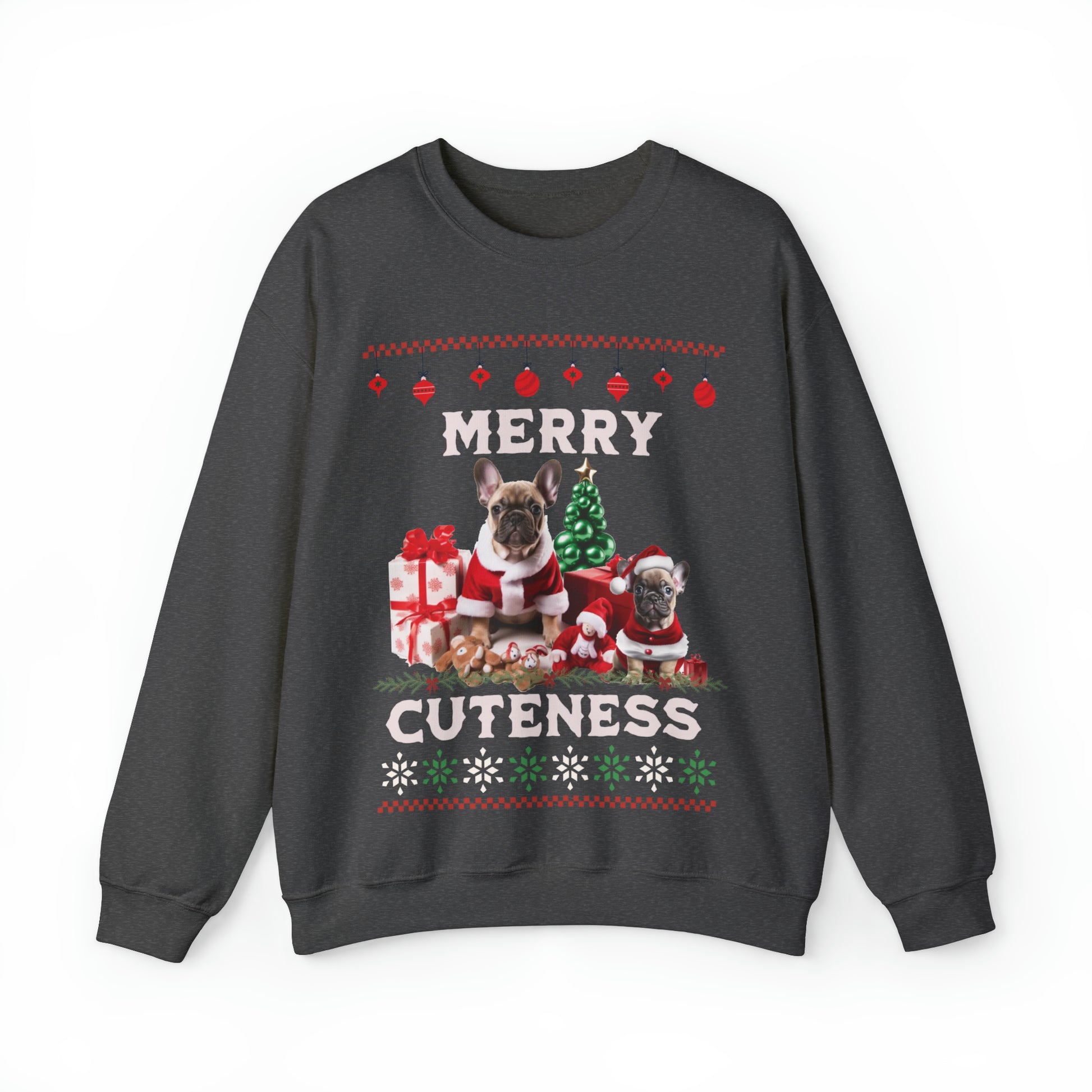 "Merry Cuteness" French Bulldog Christmas Themed Unisex Crewneck Sweatshirt - French Boston