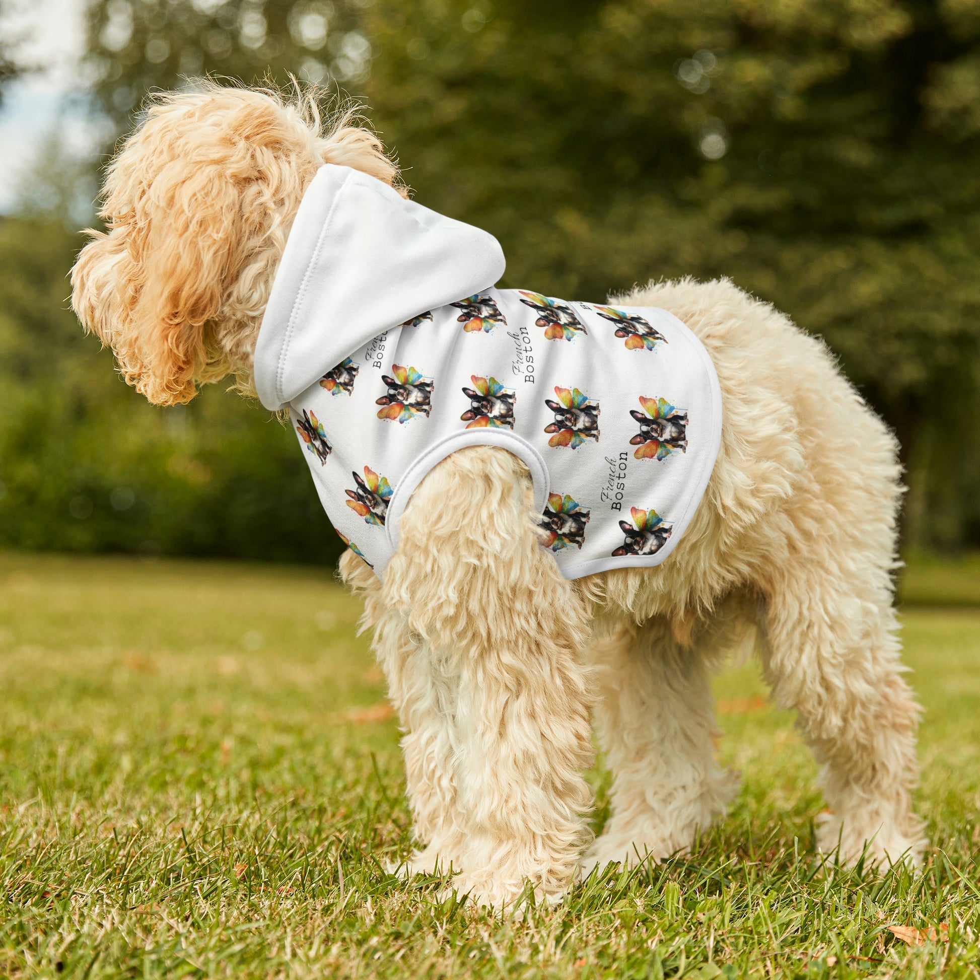 Butterfly French Boston Pattern Pet Hoodie White - French Boston Unique Design - French Boston