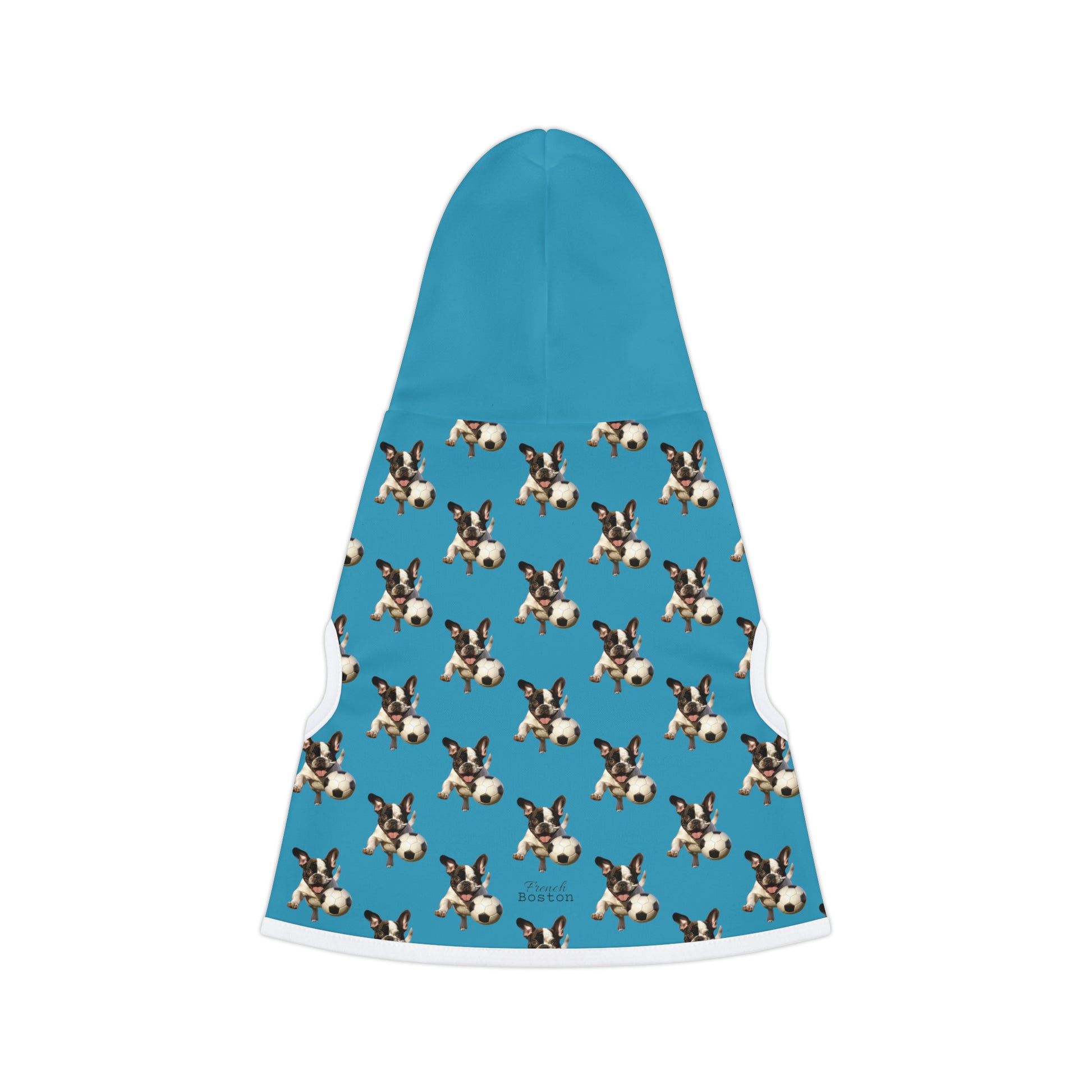 French Boston playing Soccer Pattern Pet Hoodie Turquoise Color - French Boston Unique Design - French Boston