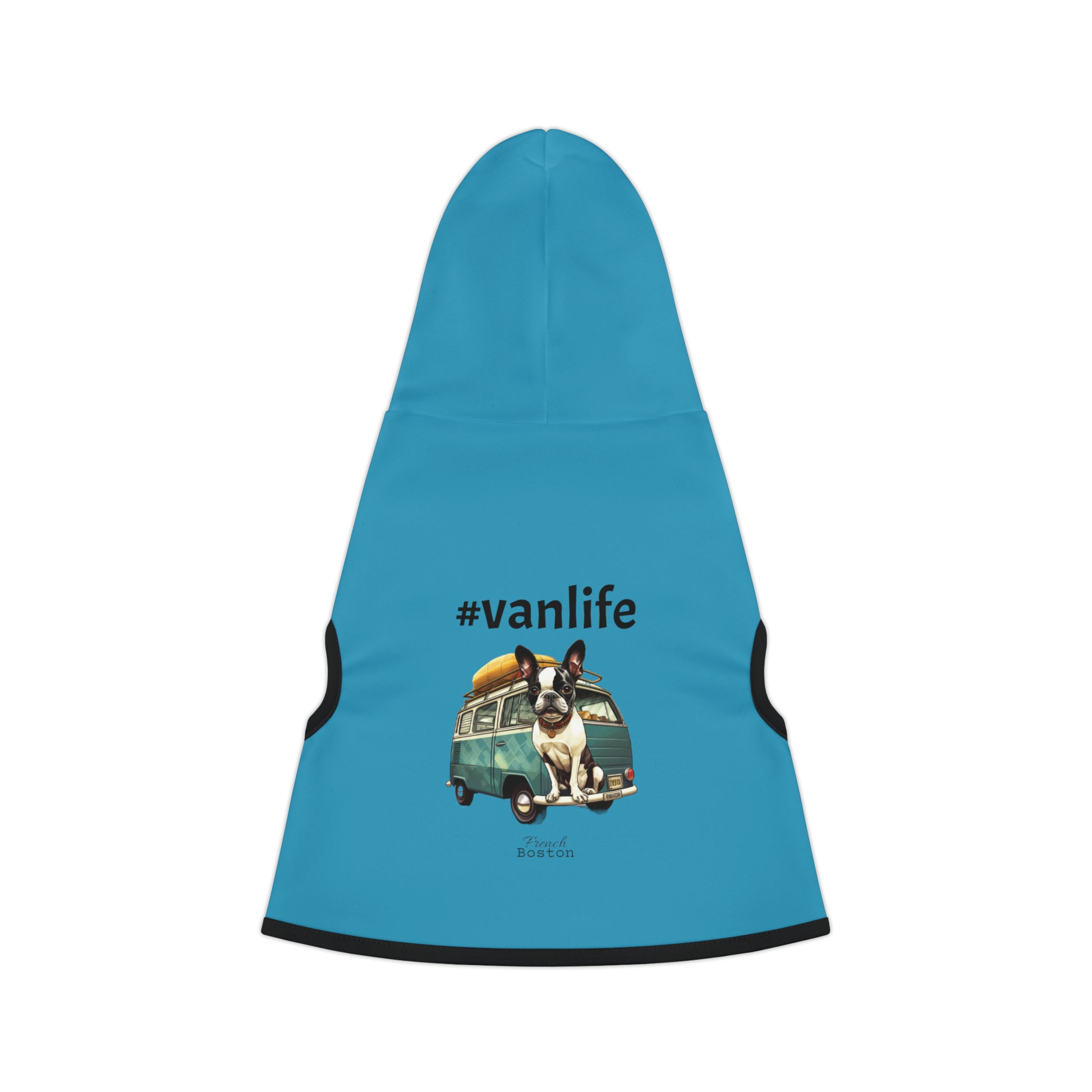 "#vanlife" Boston Terrier in Van Pet Hoodie Turquoise Color - French Boston Unique Design - French Boston