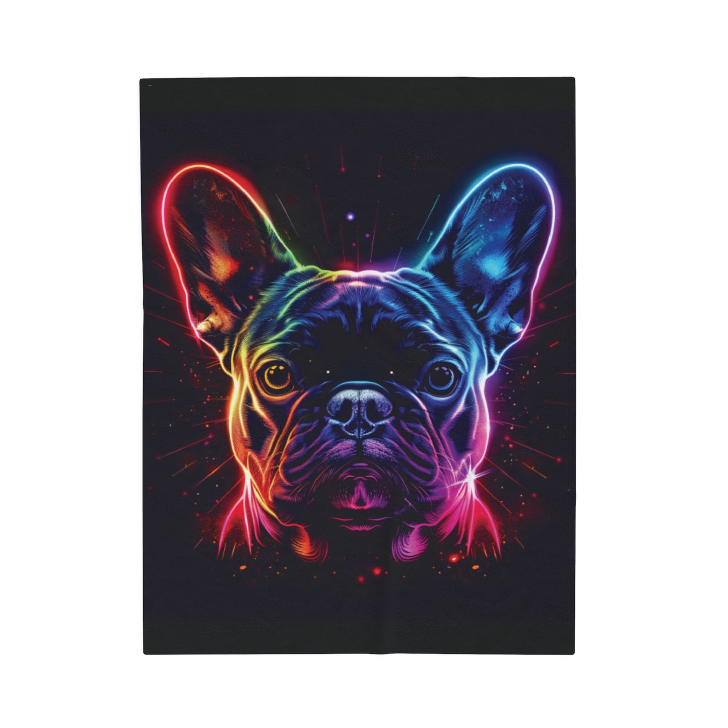 Neon Rainbow French Bulldog Design - Velveteen Plush Blanket for French Bulldog or Boston Terrier - French Boston