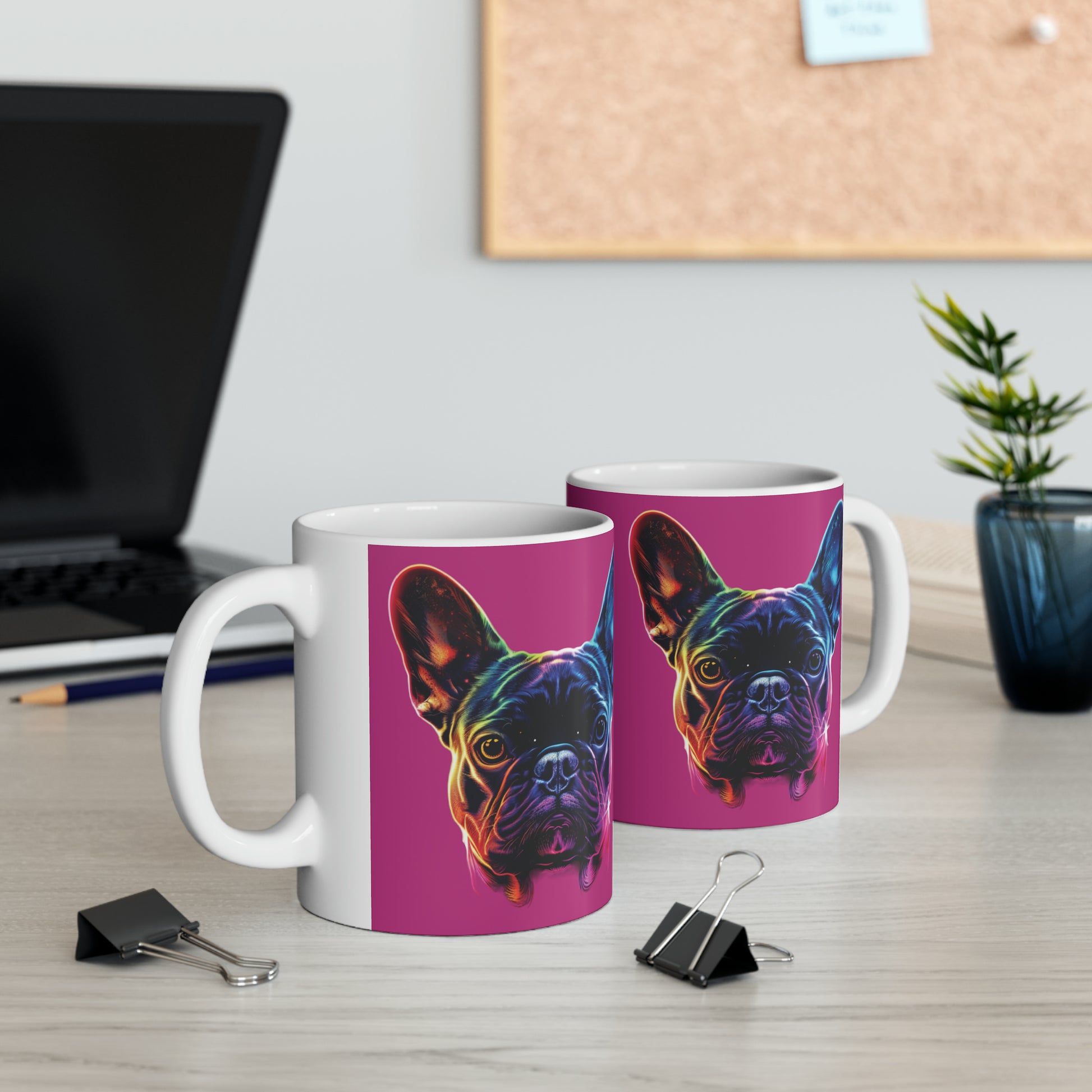 Neon French Bulldog Art Ceramic Mug 11oz - French Boston