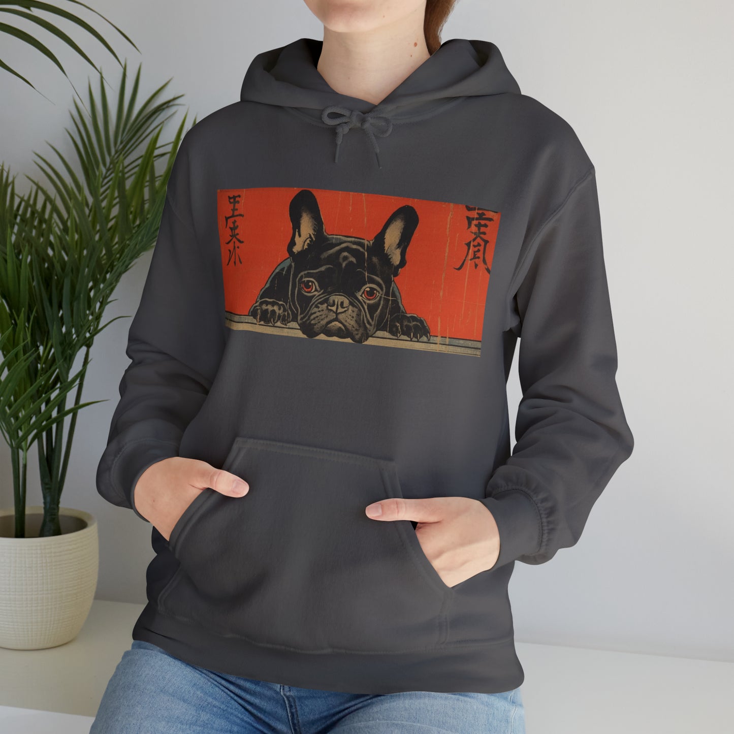 French Bulldog Woodblock Style Art - Unisex Heavy Blend™ Hooded Sweatshirt - French Boston