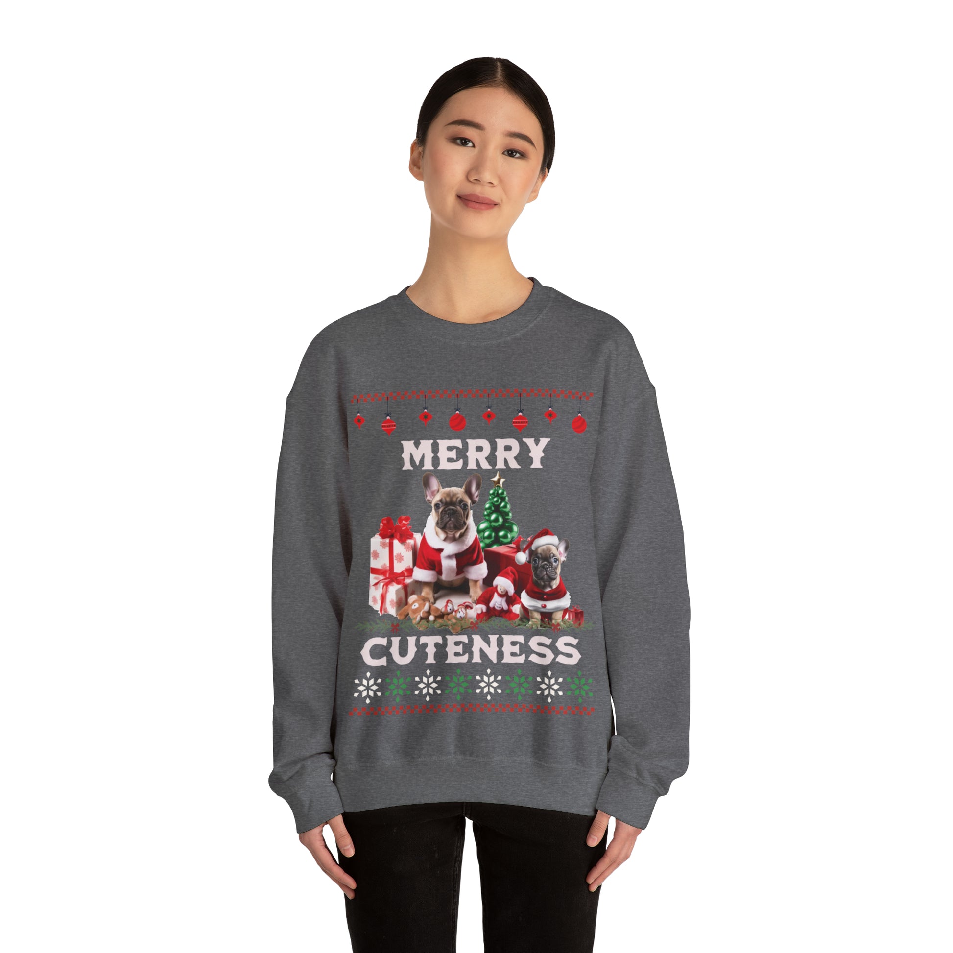 "Merry Cuteness" French Bulldog Christmas Themed Unisex Crewneck Sweatshirt - French Boston