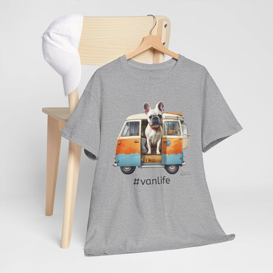 "#vanlife Frenchie in Campervan Unisex Heavy Cotton Tee