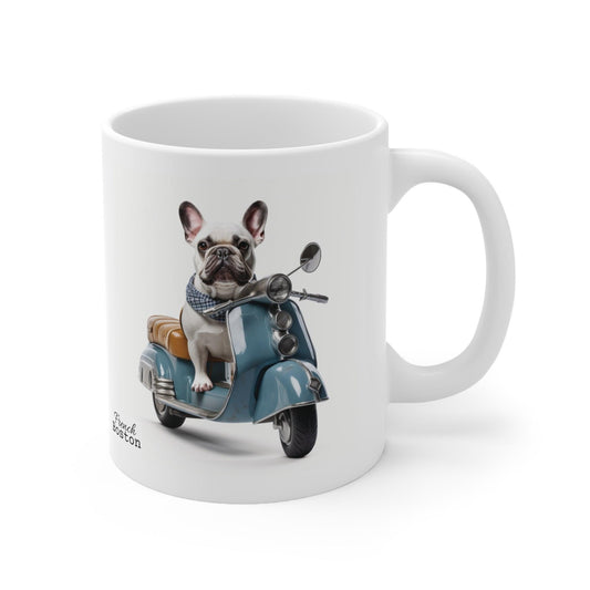 French Bulldog on Blue Scooter Coffee Mug 11oz - French Boston