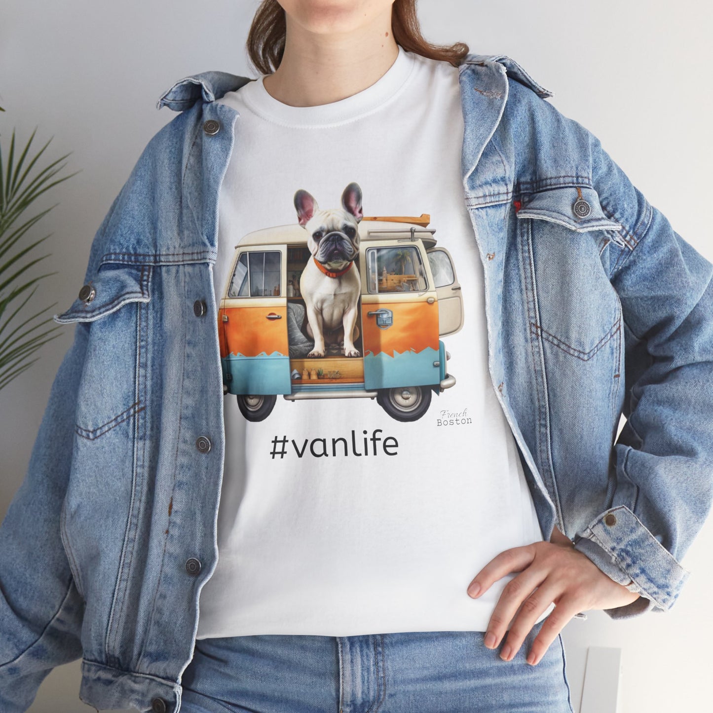 "#vanlife Frenchie in Campervan Unisex Heavy Cotton Tee