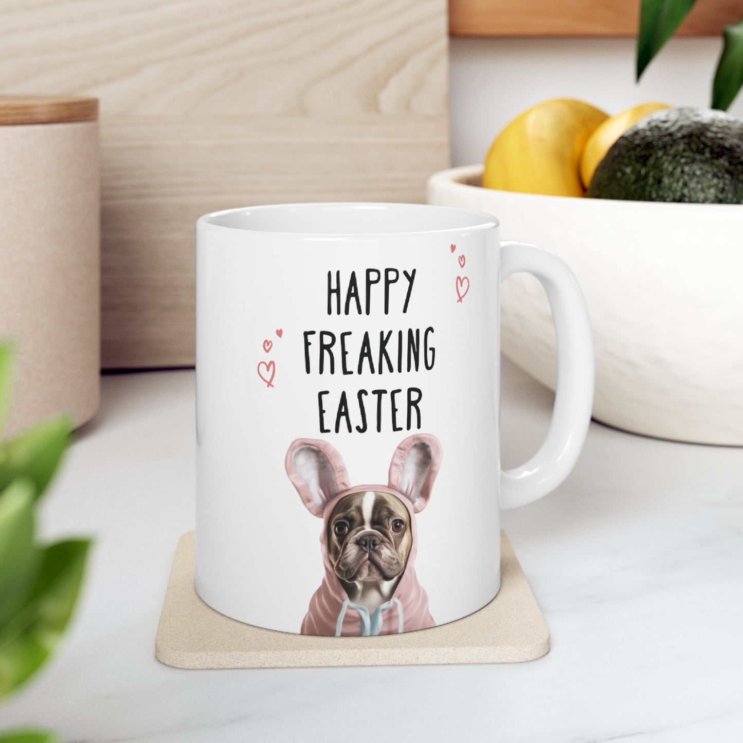 "Happy Freaking Easter" Funny Frenchie Boston themed Easter Mug 11oz - French Boston