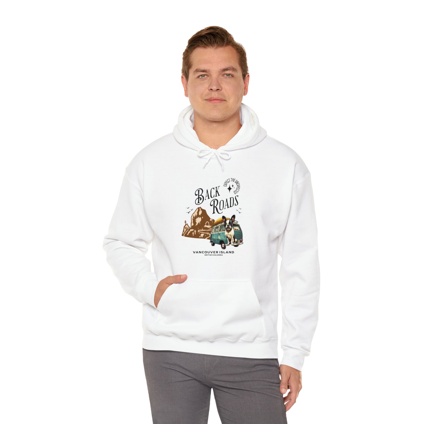 "Back Roads Vancouver Island - Expect the Unexpected" - Unisex Heavy Blend™ Hooded Sweatshirt - French Boston