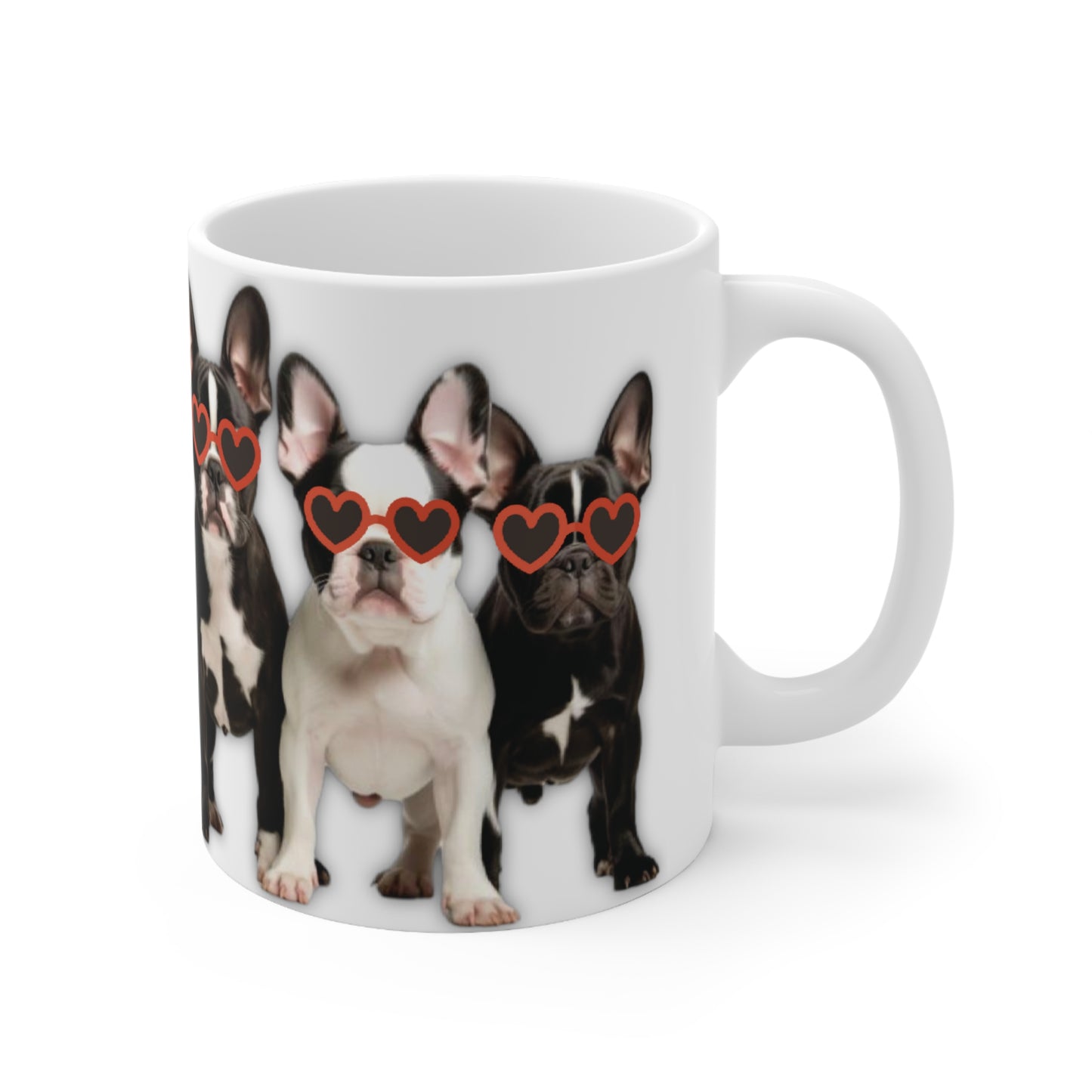 Frenchie Love Mug - Adorable Row of French Bulldogs wearing sunglasses - Frenchie Bulldog themed Mug 11oz - French Boston