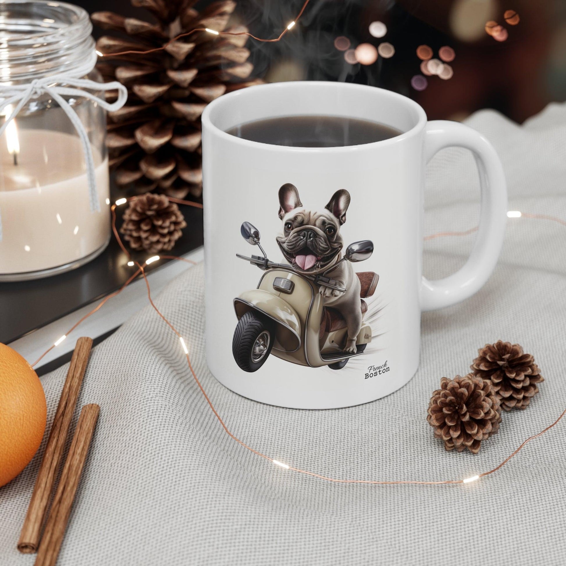 French Bulldog on Scooter Coffee Mug 11oz - French Boston