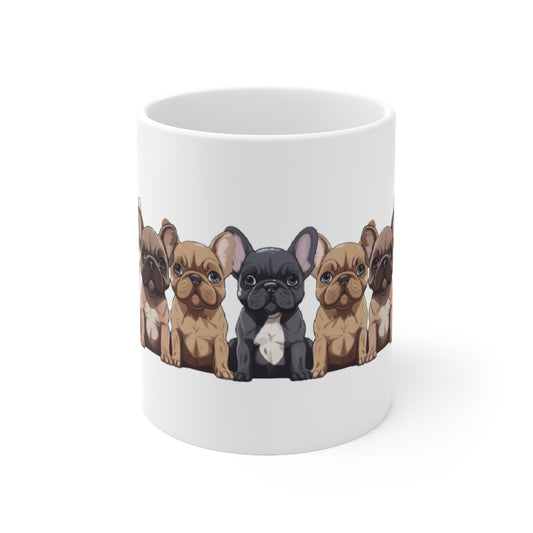 One Adorable Row of French Bulldogs - Frenchie Bulldog themed Mug 11oz - French Boston