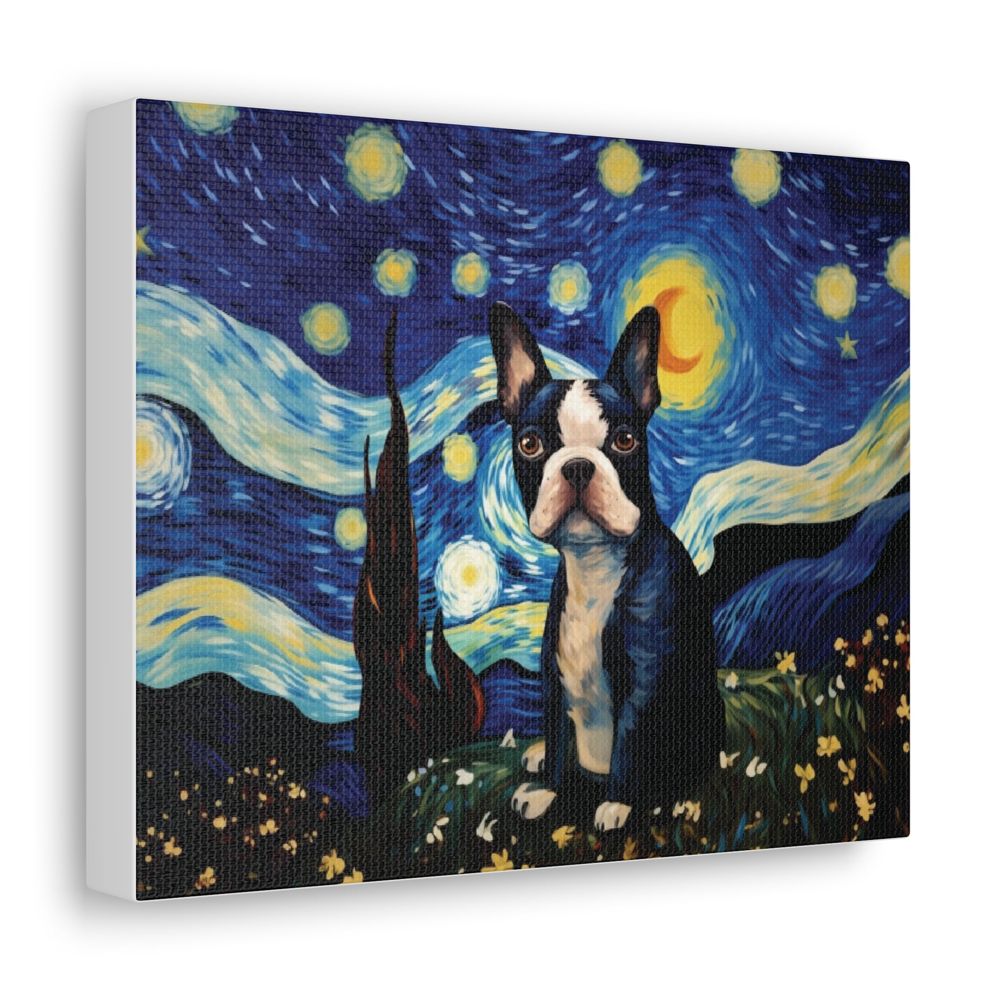 Boston Terrier Van Gogh Style Art Print on Canvas - French Boston