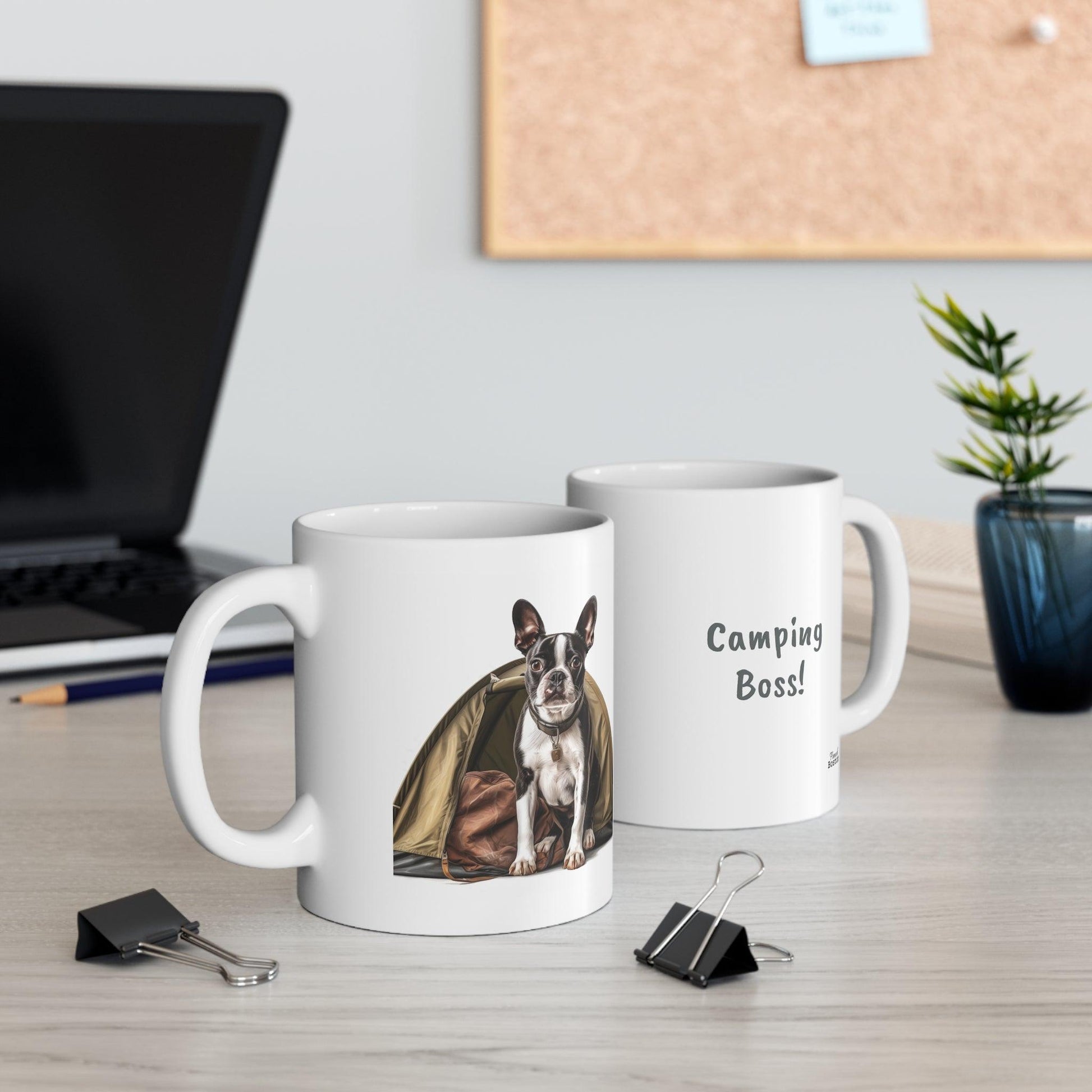 "Camping Boss" Boston Terrier in Tent Coffee Mug 11oz - French Boston