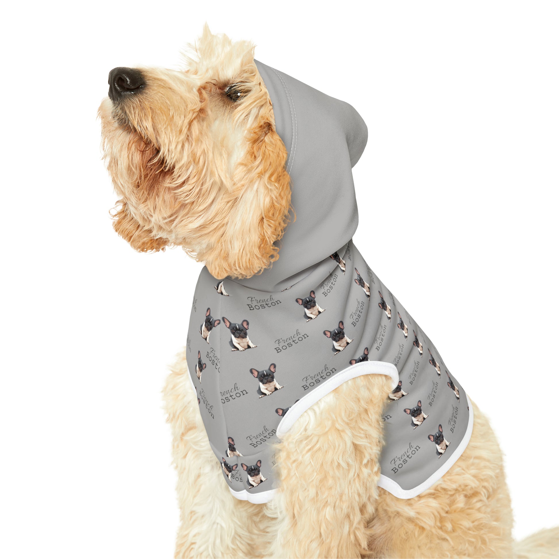 Baby French Bulldog Pattern Pet Hoodie Grey- French Boston Unique Design - French Boston