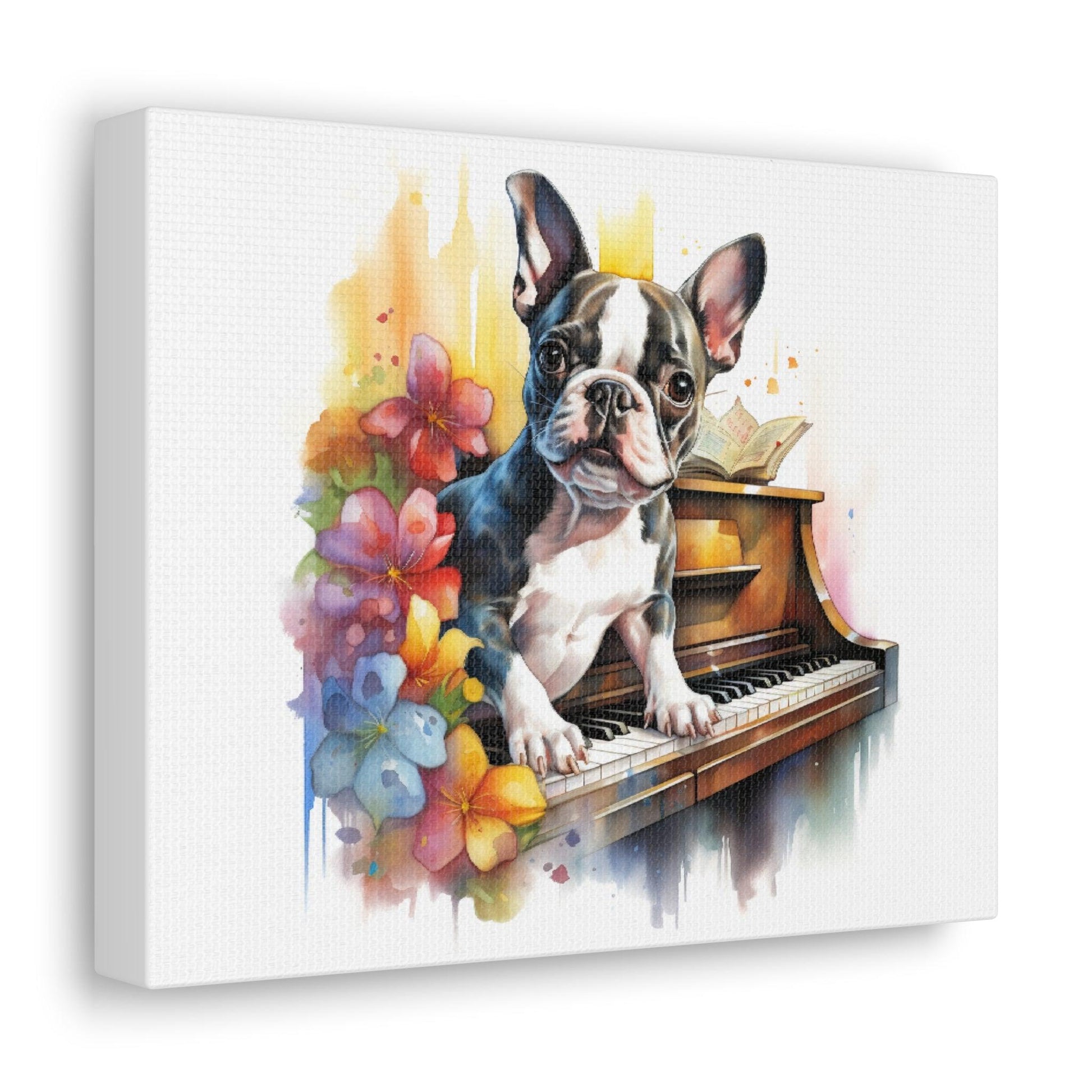 French Boston Piano Watercolor Canvas Print - French Boston