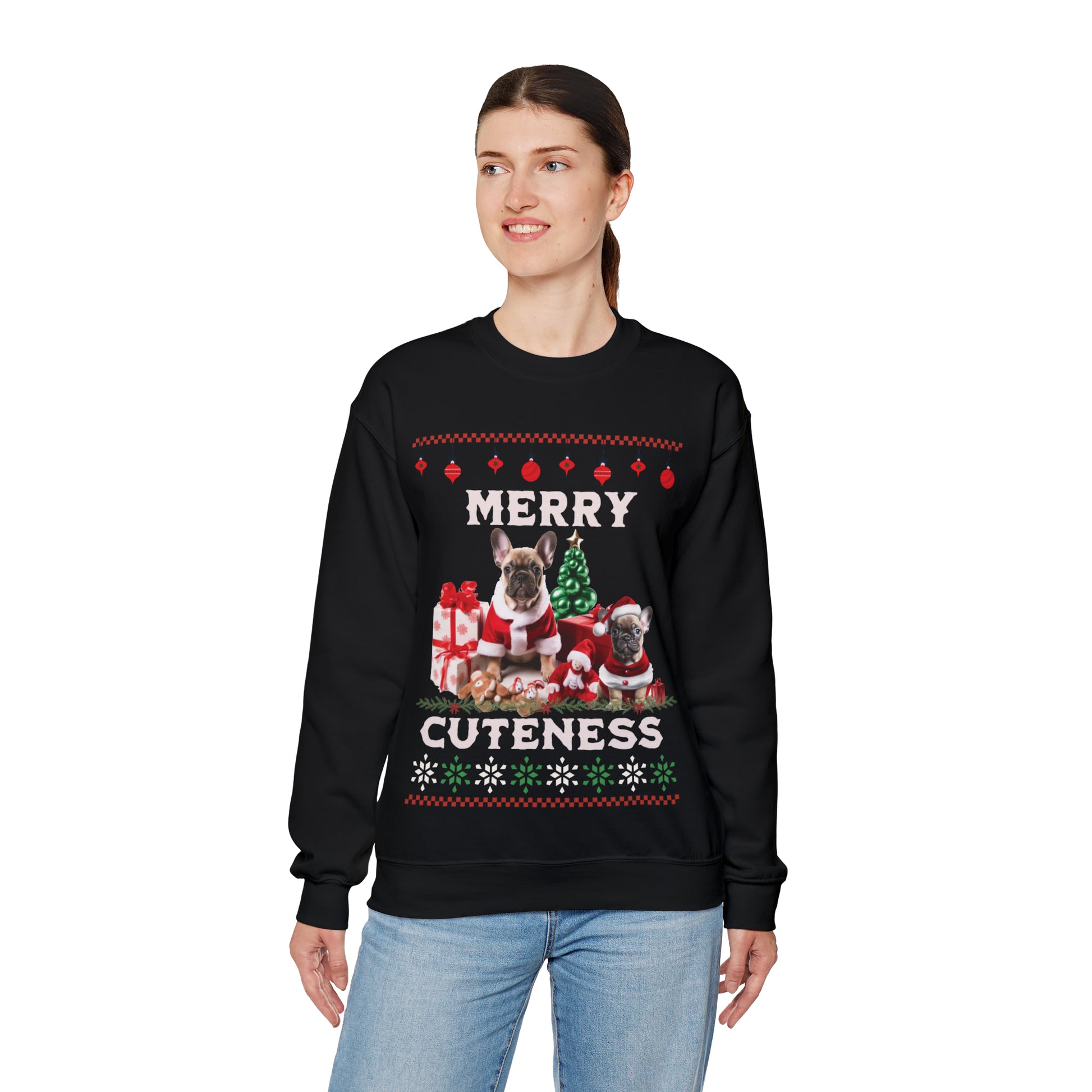 "Merry Cuteness" French Bulldog Christmas Themed Unisex Crewneck Sweatshirt - French Boston