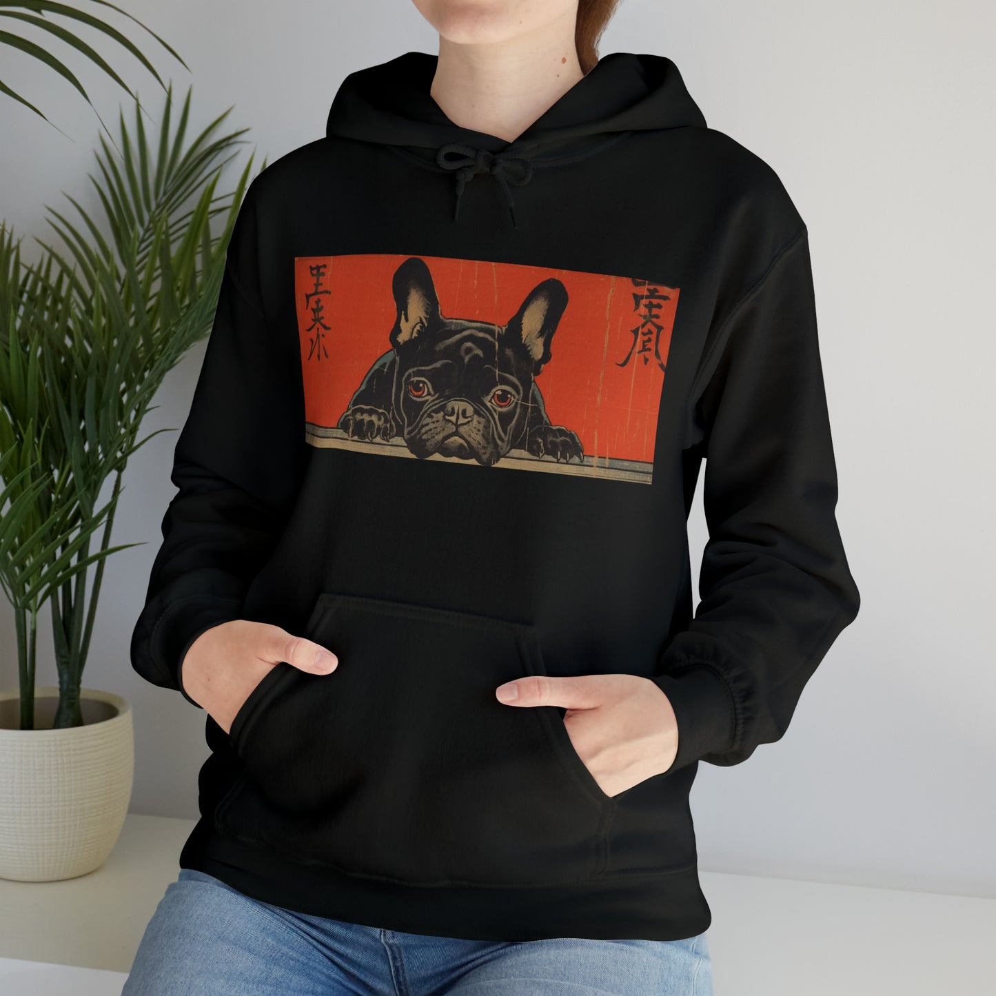 French Bulldog Woodblock Style Art - Unisex Heavy Blend™ Hooded Sweatshirt - French Boston