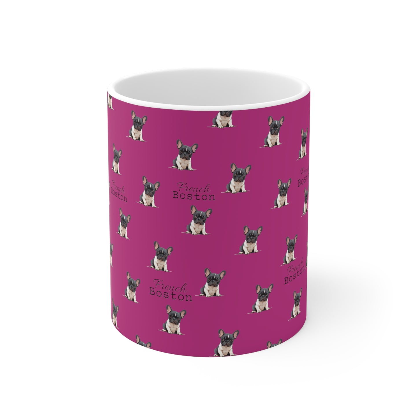 Baby French Boston Patterned Coffee Mug 11oz - Hot Pink color - French Boston