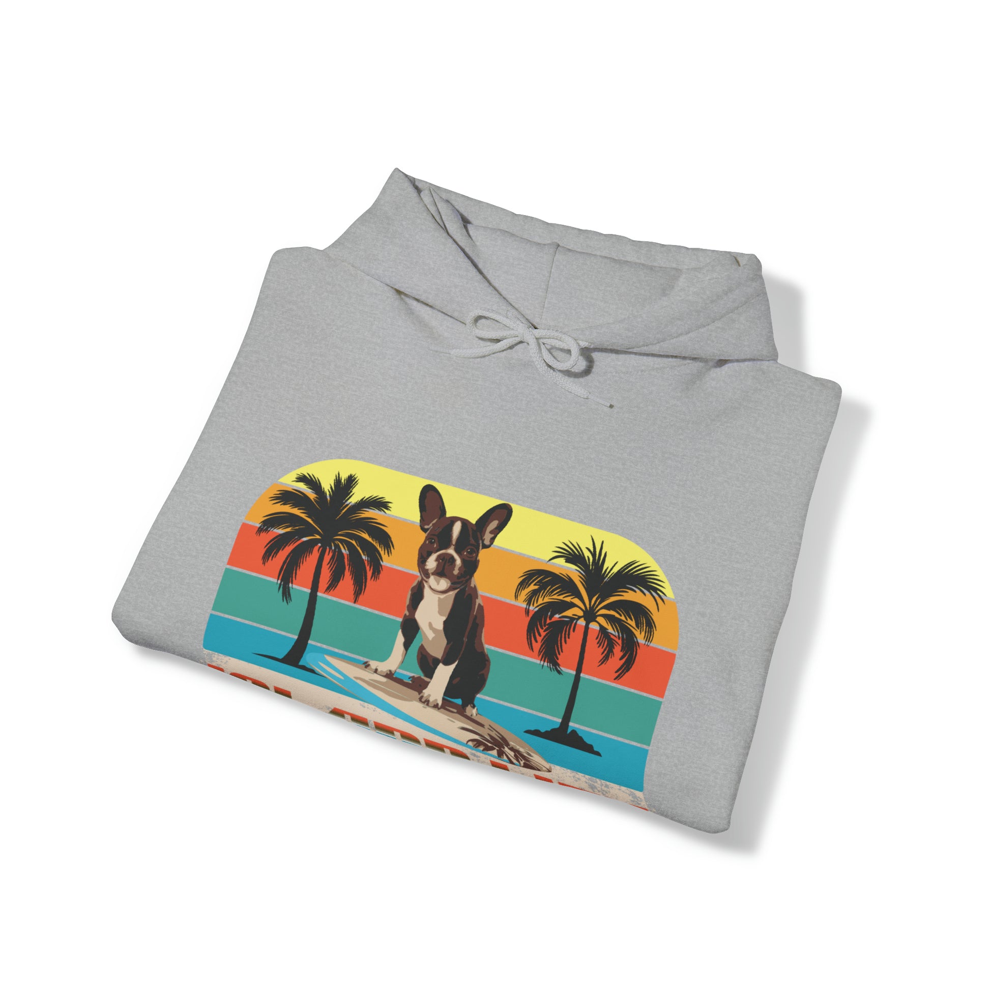 "Island Life" Surfing Boston Terrier - Unisex Heavy Blend™ Hooded Sweatshirt - French Boston