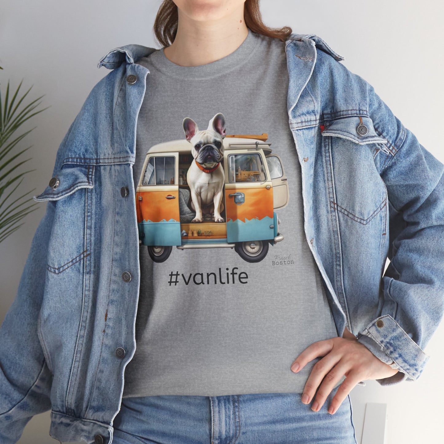 "#vanlife Frenchie in Campervan Unisex Heavy Cotton Tee