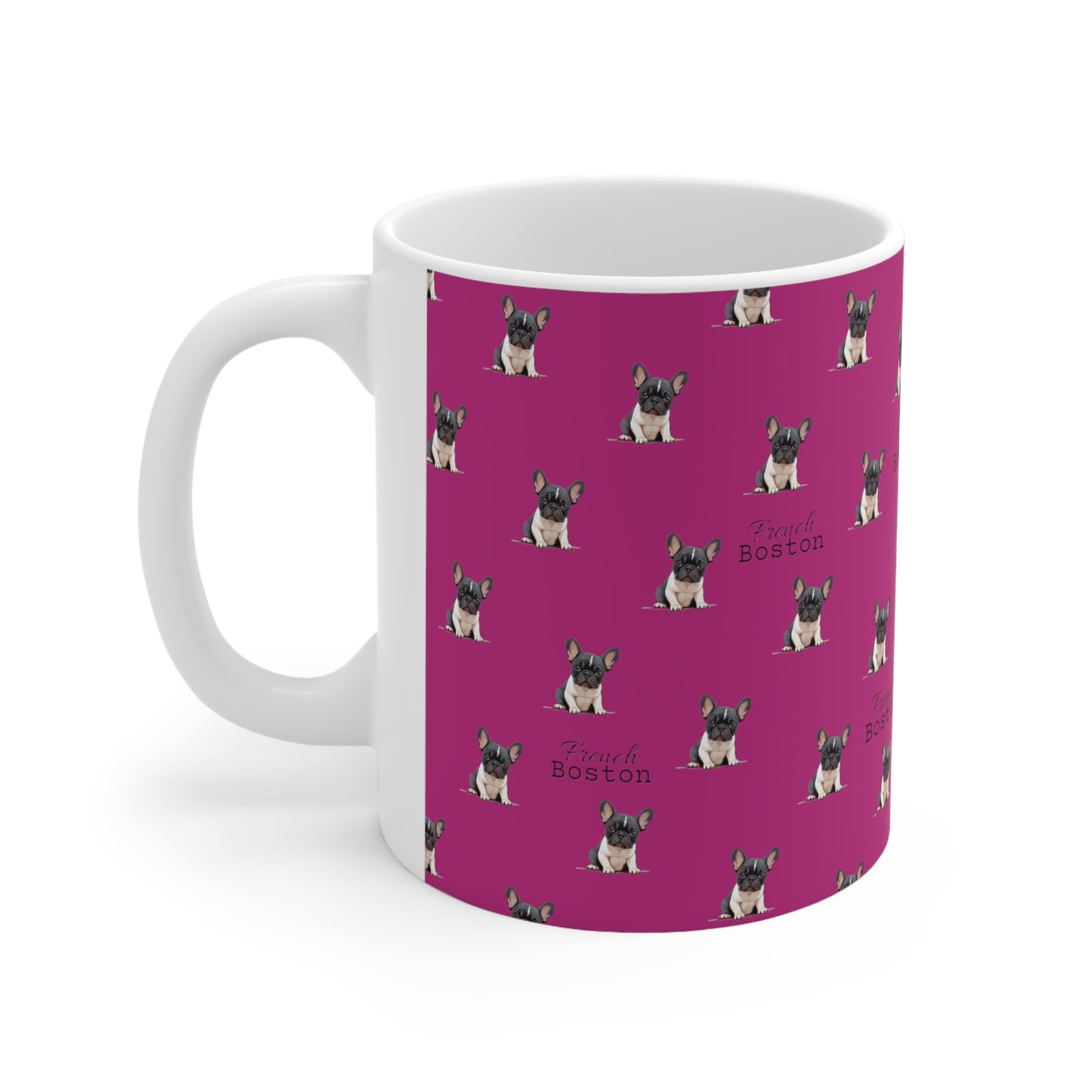 Baby French Boston Patterned Coffee Mug 11oz - Hot Pink color - French Boston