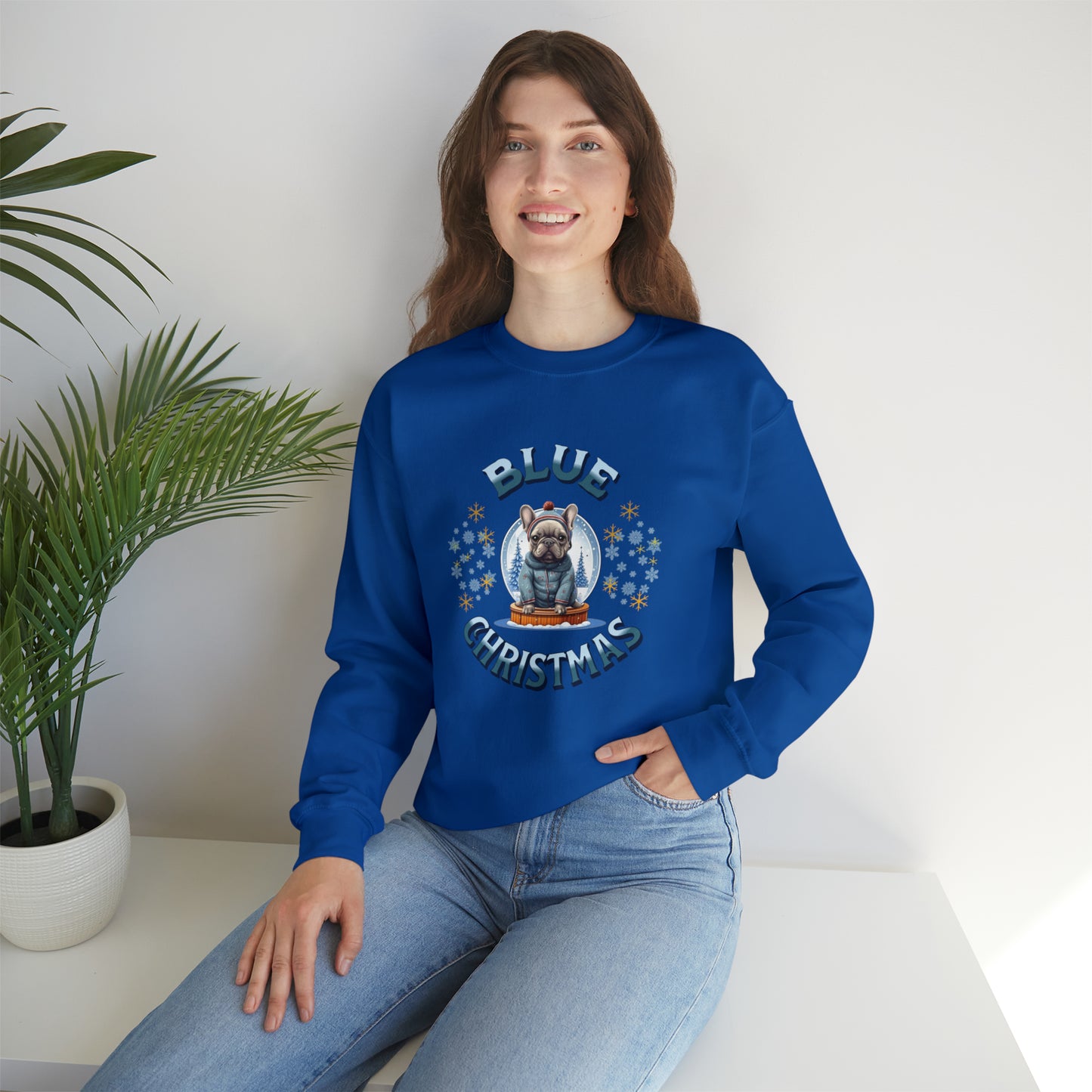 Blue French Bulldog Christmas Unisex Crewneck Sweatshirt - French Boston