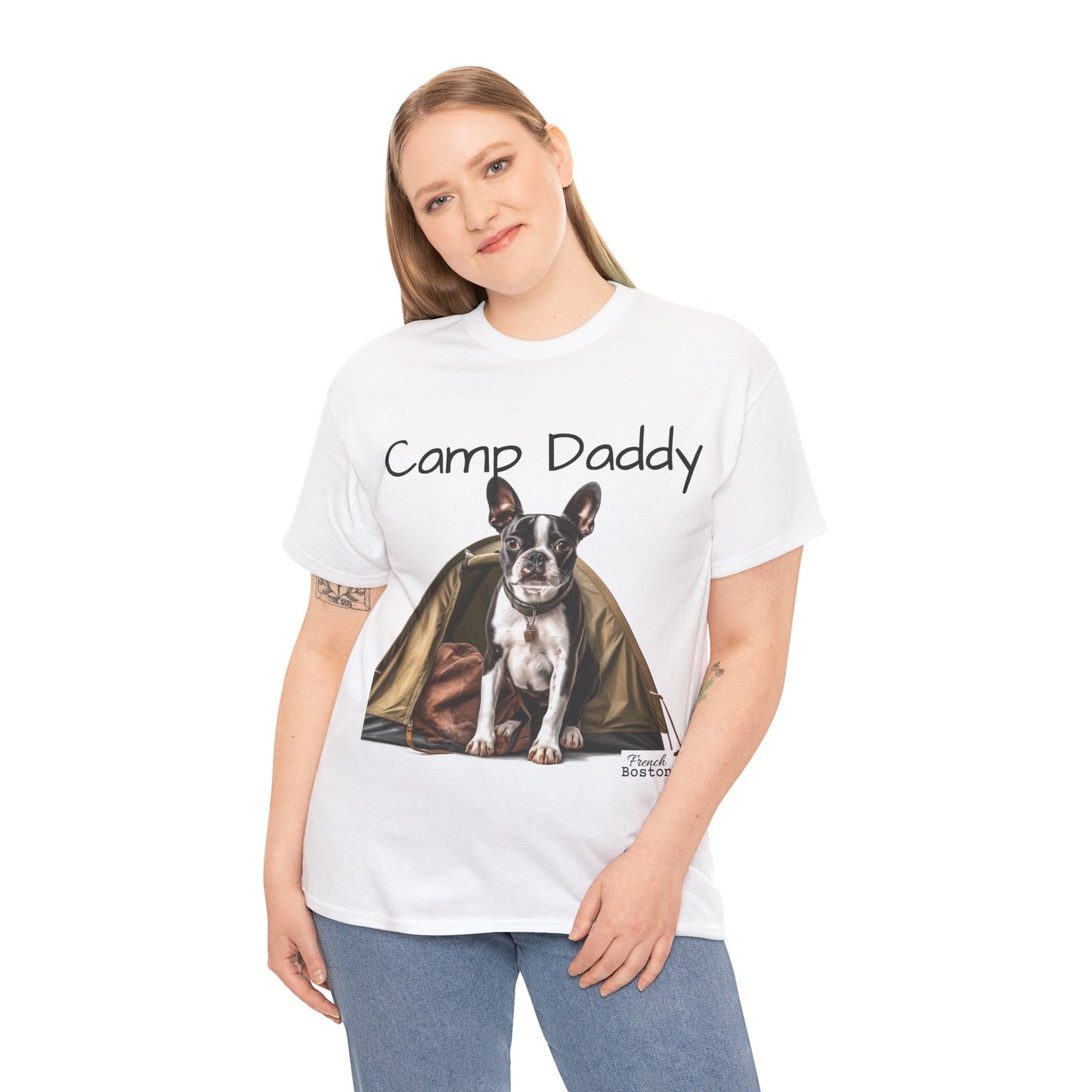 "Camp Daddy" Boston Terrier in Tent Unisex Heavy Cotton Tee