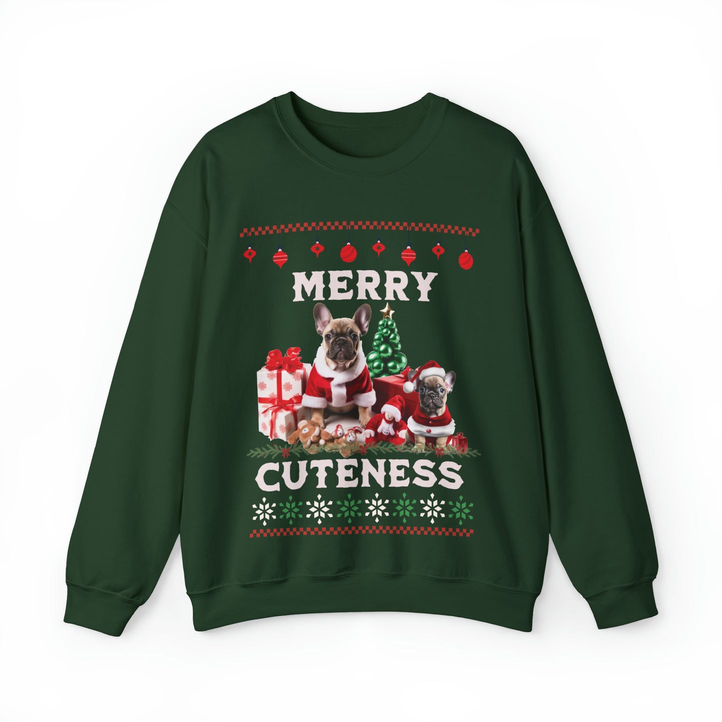 "Merry Cuteness" French Bulldog Christmas Themed Unisex Crewneck Sweatshirt - French Boston