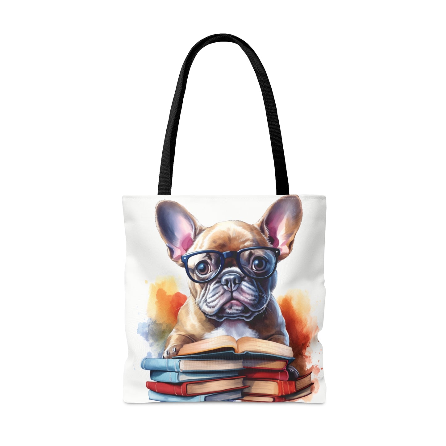 Books and French Bulldog Watercolor themed Tote Bag (AOP) - French Boston