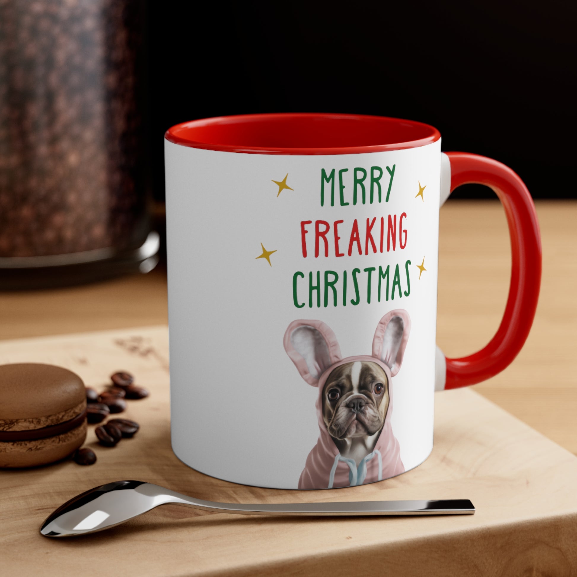 "Merry Freaking Christmas" - Cute funny French Bulldog Holiday Mug 11oz - French Boston